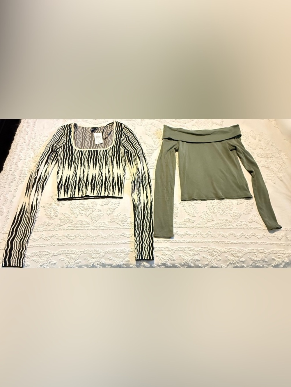 Windsor Black and Cream Patterned Knit Top & Forever 21 Olive blouse